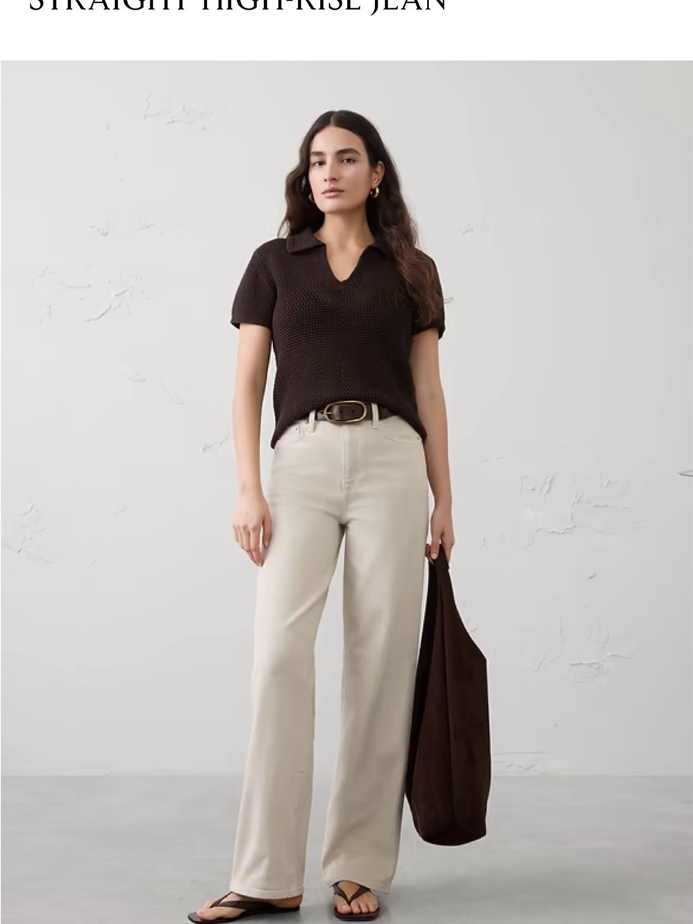 Banana Republic Petite High-Rise Straight Fit Jeans in Cream